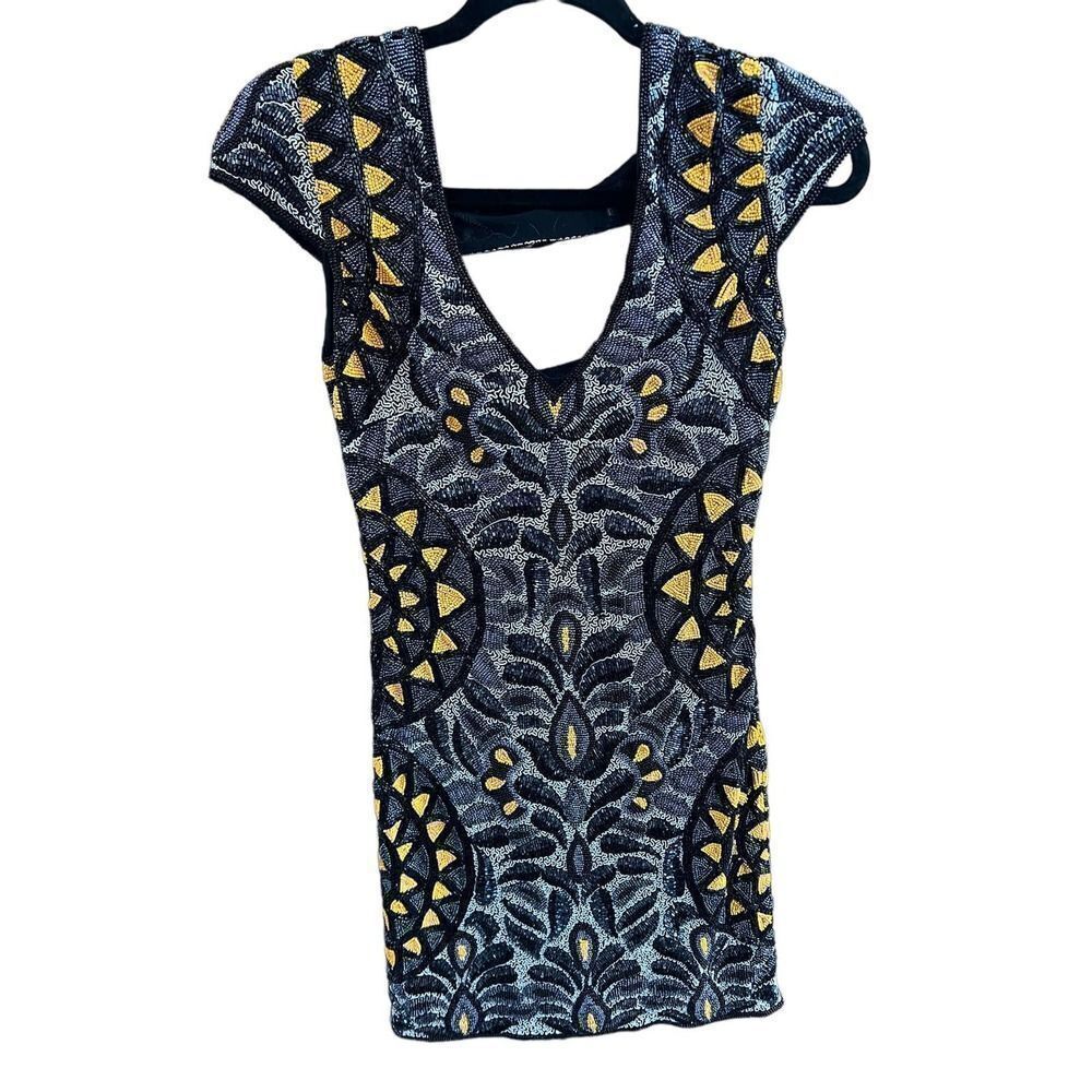 DIAMOND FOR EDEN Beaded Handmade Blue Black knee length dress size 1